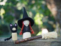 Witch Peg Doll Choose Your Hair Colour Wood and Wool Felt - Etsy