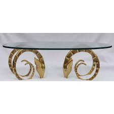 Features a large oval pane of thick, beveled glass. Vintage Brass Ibex Rams Head Coffee Table Chairish