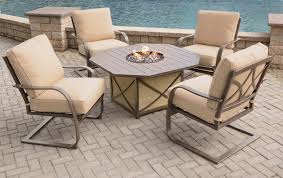 This ensures that your fire will remain steady for as long as you have enough propane to fuel it. 5 Piece Smoke Gray Contemporary Fire Pit Table Set Beige Spring Chairs Christmas Central