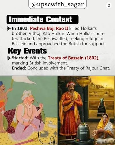 📜 The Second Anglo-Maratha War (1803–1805) A turning point in Indian history where the Marathas and the British clashed for dominance. Started with the Treaty of Bassein (1802) and ended with the