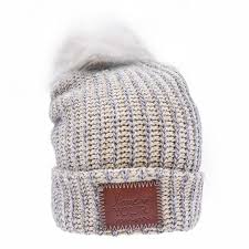 Love Your Melon Gray Speckled Pom Beanie White Pom Pom Beanie Leather Patches Love Your Melon
