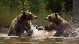 Two Bears Are Playing In The Water Background, Pictures Of Grizzly Bears Attacking, Bear, Wildlife Background Image And Wallpaper for Free Download