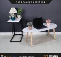Meja tamu / kopi kayu minimalis oval edition | MW02 - 80x40cm, Putih