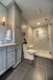 Bathroom Large Gray Floor Tiles Gray Cabinets Glass Shower Bright Orchid Mosaic Ba Bathroom Remodel Designs Small Bathroom Remodel
