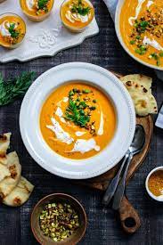 Creamy Vegan Curried Carrot Soup Give It Some Thyme Recipe Vegan Soup Recipes Indian Food Recipes Healthy Soup Recipes