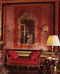 Renzo Mongiardino Interior Vignette Gold Stamped Red Leather Walls Elegant Interiors Red Rooms Interior Design