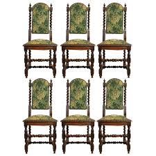 Set Of 6 English Jacobean Style Armless Chairs Carved Chairs Armless Chair Floral Print Armchair
