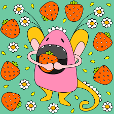 Kinder Stoff Stoffdesign Madchen Blumen Erdbeeren Fruchte Obst Monster Ungeheuer Garten Retro 60er 70er Jahre Von Fummelhummel A Unique Wallpaper Pattern Sloth