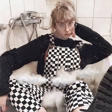 Aesthetic Black And White Plaid Pants Outfit Black And White Plaid Strap Jumpsuit Kf80074 Plaid Outfits Black White Aesthetic Plaid Pants Outfit