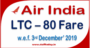 Ltc 80 Air India Fares Applicable From 3rd December 2019