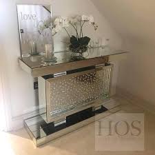 Floating Crystal Rectangle Console Table Mirrored Furniture Sparkle Diamond House Of Sparkles Mirrored Furniture Furniture Glamorous Furniture