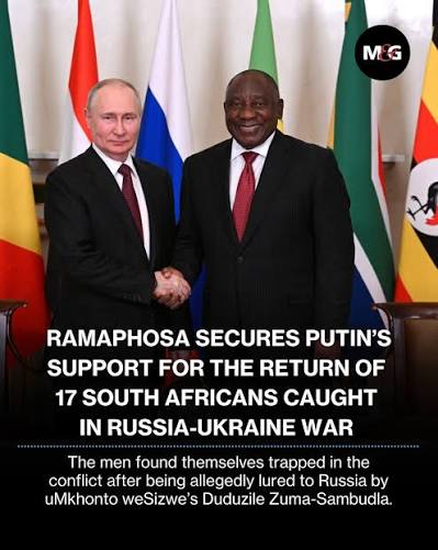 Russian President Vladimir Putin has pledged to assist in efforts to bring home 17 South African men caught in the Russia-Ukraine war. This comes after a phone call with President Cyril Ramaphosa