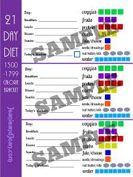 21 Day Portion Control Diet Printable 1500 1799 Calorie Container Tracking Sheet Day Planner