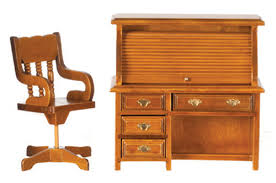 Mid century modern tambour style roll top desk. Dollhouse Roll Top Desk And Chair Walnut Az05298 Just Miniature Scale