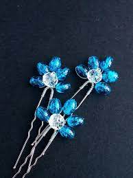 Blue Wedding Hair Pin Hairpin Set Of 3 Blue Crystals Hair Pin Bridal Wedding Set Hairpin Blue Hair S Unique Hair Accessories Hair Accessories Wedding Hair Pins
