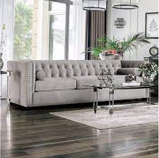 Find the perfect home furnishings at hayneedle, where you can buy online while you explore our room designs and curated looks for tips, ideas & inspiration to help you along the way. Beautifully Tailored Light Gray Velvet Sofa With Double Row Of Silver Nailhead Trim By Furniture Of America
