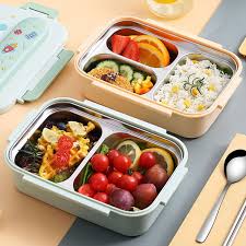 316 Stainless Steel Insulated Lunch Box Children Portable Compartment Lunch  Case, Style: Light Green 3 Grids