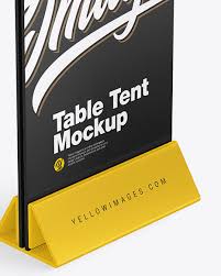 Showcase your website, app, or graphic design on the large computer screen. Plastic Table Tent Mockup In Indoor Advertising Mockups On Yellow Images Object Mockups