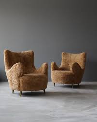 Ponce Berga On Instagram A Pair Of Organic Lounge Chairs In Sheepskin With Gilded Legs By An Unkn Wood Lounge Chair Lounge Chair Design Danish Lounge Chair