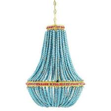 Wood Beaded Chandelier Blue Lamba Dekorasyon Avize