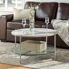 White Faux Marble Chrome Round Coffee Table Coffee Table Round Coffee Table Modern Living Room Accent Tables