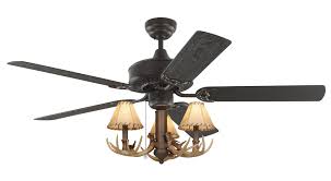 52 Bronze Rustic Ceiling Fan 3 Light Antler Outdoor