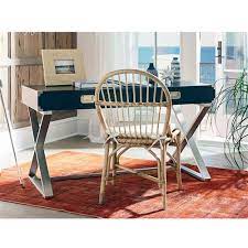 This desk area can be used throughout various ages of a child's life. Moshe Coastal Beach Navy Blue Stainless Steel Wood Desk Kathy Kuo Home