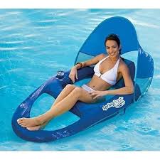 Float Recliner Pool Lounge Chair W Sun Canopy Shade Blue Cup Holder Relaxation Floatrecliner Pool Lounger Pool Lounge Pool Lounge Chairs