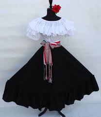 Mexican Dress Fiesta 5 De Mayo Wedding Black White Off Shoulder W Sash 2 Piece Traditional Mexican Dress Mexican Dresses Mexican Outfit