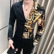 Black And Gold Dress Shirt Mens Luxury Black Gold Shirt 2019 Autumn Baroque Men Shirt Long Sleeve Patchwork Casual Shirt Men Slim Fit Print Party Club Shirt In 2020 Business Casual Attire For Men Casual Shirts For