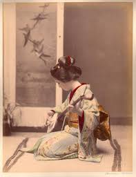 Hand Colored Photographic Images Of Meiji Era Japan Seated Lady Playing Shamisen Japanese Geisha Geisha Japan Vintage Japanese
