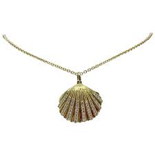 14 Karat Yellow Gold 0 43 Carat Diamond Seashell Necklace Necklace Seashell Necklace Amazing Jewelry