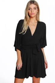 Kimono Sleeve Obi Tie Skater Dress Dresses Bodycon Fashion Skater Dress