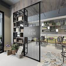 Industrial Wind Office Partition Living Room Iron Screen Solid Wood Cabinet Flower Frame Xua Office Interior Design Industrial Office Design Home Office Design