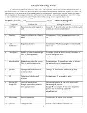 Maybe you would like to learn more about one of these? Plant Cell Analogy Eukaryotic Cell Analogy Activity A Cell Functions As A Whole Made Up Of Many Parts The Organelles Perform Very Specific And Course Hero