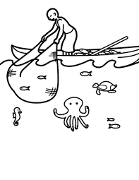 Fishing Boat Catching Fish With Net Coloring Pages Kids Play Color Fishing Boats Coloring Pages Catching Fish