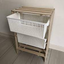 100均のプラカゴとスノコを使って かごを引き出せるタイプの収納ラックをつくります 小物入れや子供の遊具入れに 収納 100均 ラック 収納