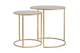 Wood nesting tables are the most common material for nesting tables, but there's plenty of choice within this veneers are useful for strengthening a table and making it more resilient to cracking. Nest Of Eich Tables Smoked Glass Gold Mylestone Interiors Ltd