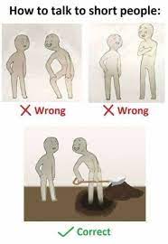 It grew into an exploitable template in which the proper way to talk to short people is depicted in ridiculous ways. How Should Tall People Talk To Short People Quora