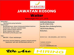 Keutamaan akan diberi kepada rakyat negeri johor darul ta'zim atau warganegara malaysia yang telah. Jmc Kota Bharu Jawatan Kosong Di Al Khatiri Restaurant