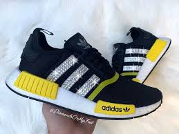 Black And Yellow Adidas Shoes Swarovski Womens Adidas Originals Nmd R1 Black Yellow Sneakers Blinged Out With Authentic Clear Swarovski Crystals Bling Adidas Shoes With Images Adidas Women Adidas Original Nmd R1 Adidas Originals Nmd