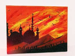 Mosque Painting Sunset Art Art Sunset Art Painting