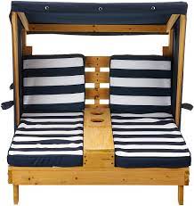 Product title gymax folding recliner zero gravity lounge chair w/ shade canopy cup holder wine average rating: Kidkraft Wooden Outdoor Double Chaise Lounge With Cup Holders Kid S Patio Furniture Honey With Navy And White Striped Fabric Gift For Ages 3 8 Toys Games Amazon Com