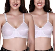 Sona Womens Bee Heart Full Coverage 100 Cotton Bra Elastic Strap Non Stretchable White Color Plus Size Pack Of 2