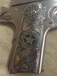 Black And Gold 1911 Grips Custom German Silver Special Ranger 1911 Grips Made Rick Fras Custom Guns Metal Engraving Texas Rangers Law Enforcement