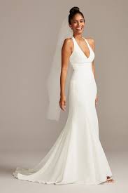 Sheer Back Crepe Wedding Dress With Lace Train David S Bridal In 2021 Petite Wedding Dress Davids Bridal Wedding Dresses Wedding Dresses Lace