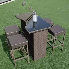 Tangkula 5 Pcs Patio Barstool Dining Table Set Wicker Rattan Garden Bar Stool Wicker Dining Tables Dining Table Setting Patio