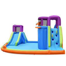 Search, discover and share your favorite blow up castle gifs. Topbuy Inflatable Water Park Double Water Slide Blow Up Bouncer With Climbing Wall Walmart Canada