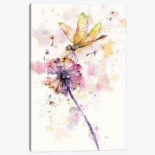 Dragonfly And Dandelion Canvas Artwork By Sillier Than Sally Icanvas Dandelion Art Dragonfly Painting Watercolor Dragonfly