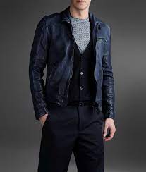 Emporio Armani Men Light Leather Jacket Biker Jacket In Garment Washed Nappa Lambskin Emporio Armani Offic Leather Jacket Armani Jacket Armani Leather Jacket